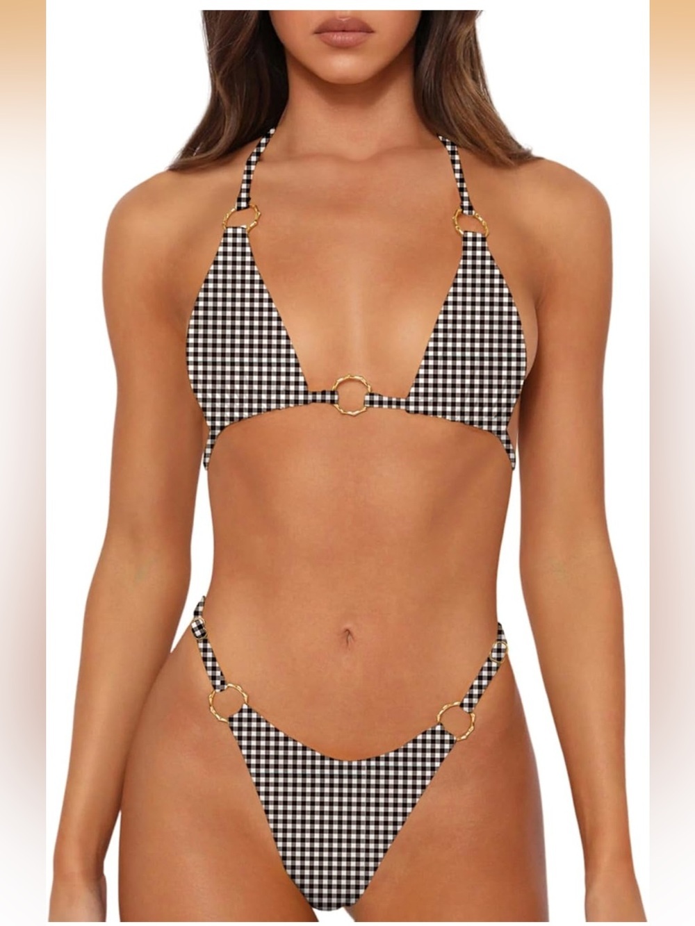 2 Piece Bikini Spaghetti Strap Swimsuits Solid Color Triangle (S) 1258/9-1